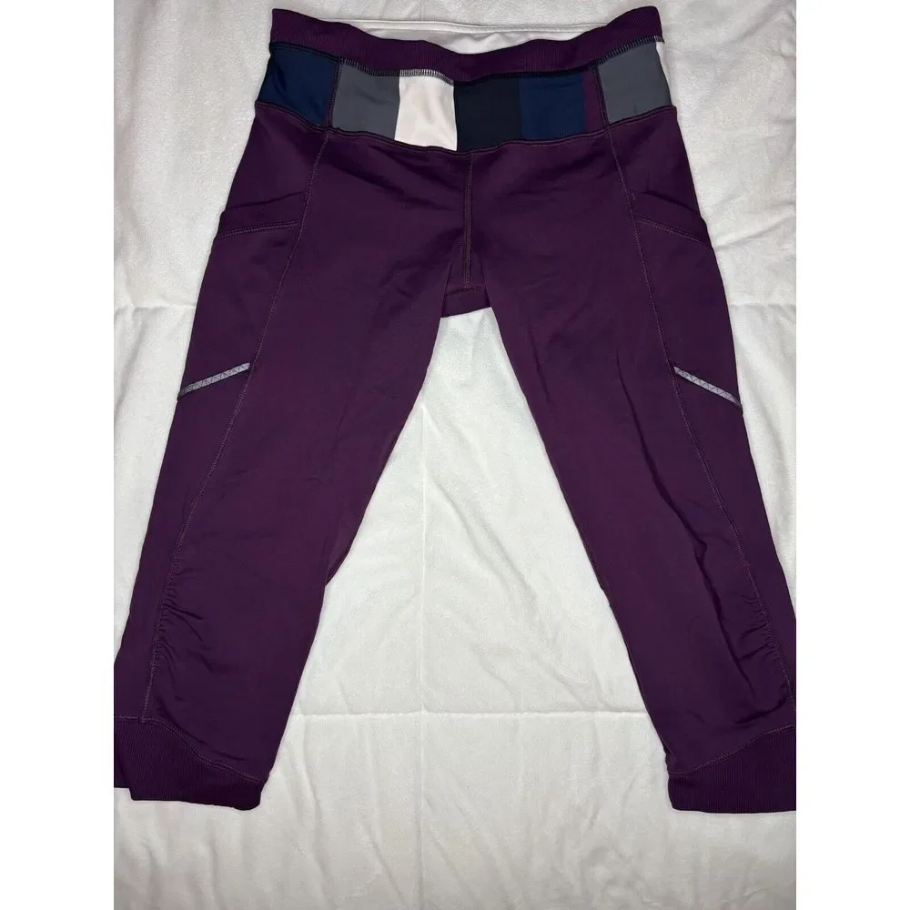LULULEMON Athletica Crop Leggings Womens Capri Maroon Burgundy 3/4 Side Pocket 6
